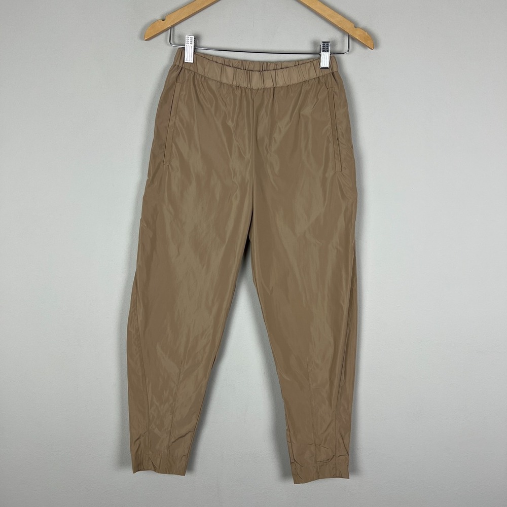 Ottod`Ame 36 IT Pants Womens XXS Tan Tapered Leg Pull On Sheen Ankle Crop Pocket